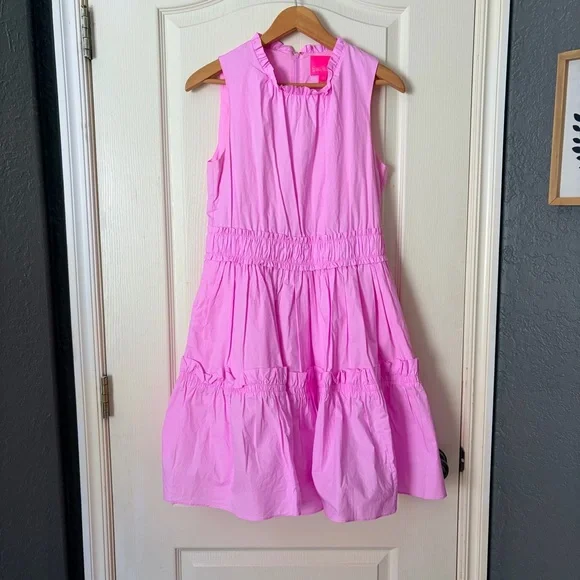 Lilly Pulitzer Elina Cotton Poplin Stretch Tiered Ruffle Rose Pink Dress, 6 - Picture 3 of 16